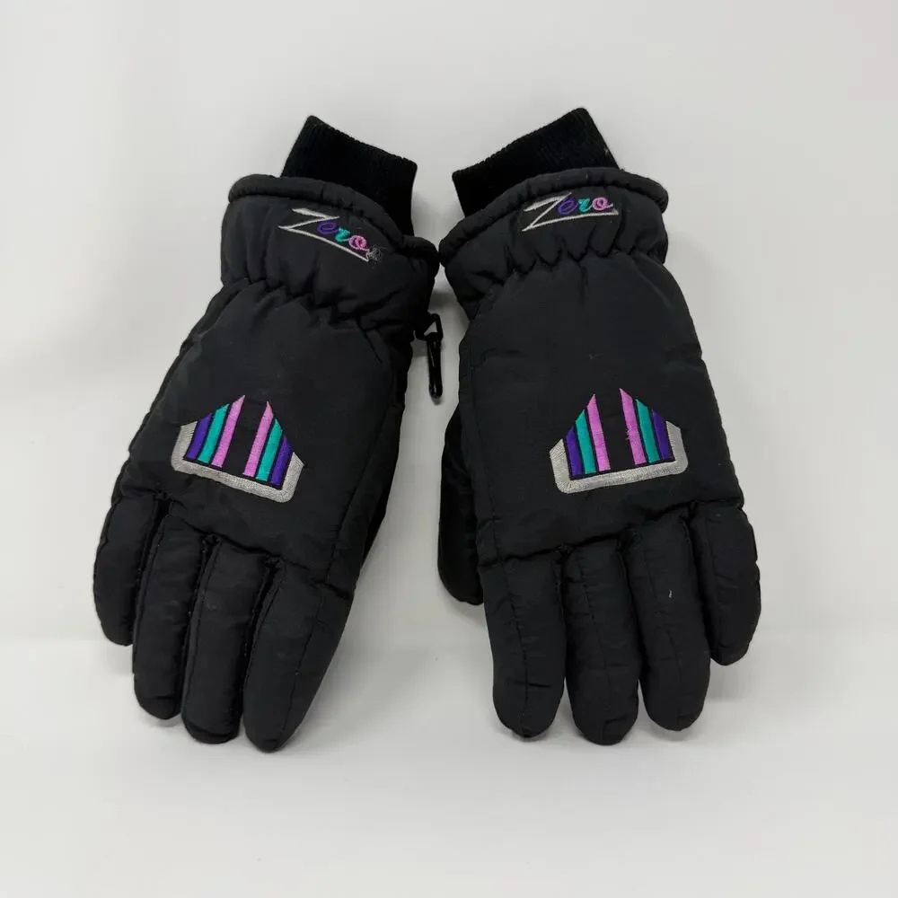 Vintage Zero Thermolite Ski Gloves Leather Palm S Black